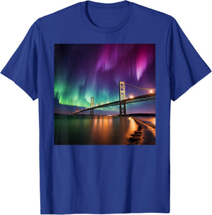 Michigan Northern Lights Mackinac Island Bridge Vacation T-Shirt - T-Shirt | Royal