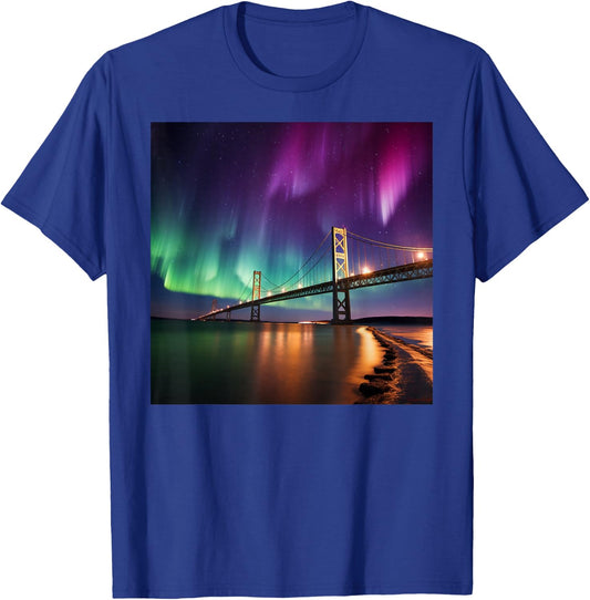Michigan Northern Lights Mackinac Island Bridge Vacation T-Shirt - T-Shirt | Royal