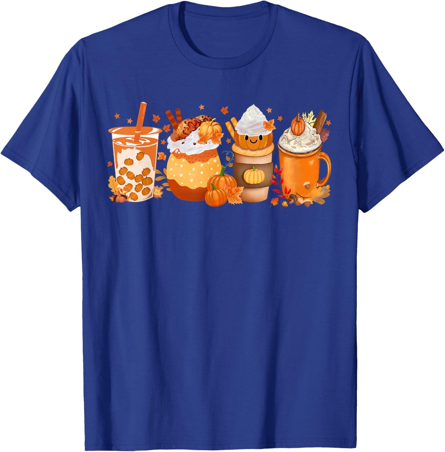Pumpkin Spice Coffee Latte Fall Autumn Season Hello Fall T-Shirt - T-Shirt | Royal