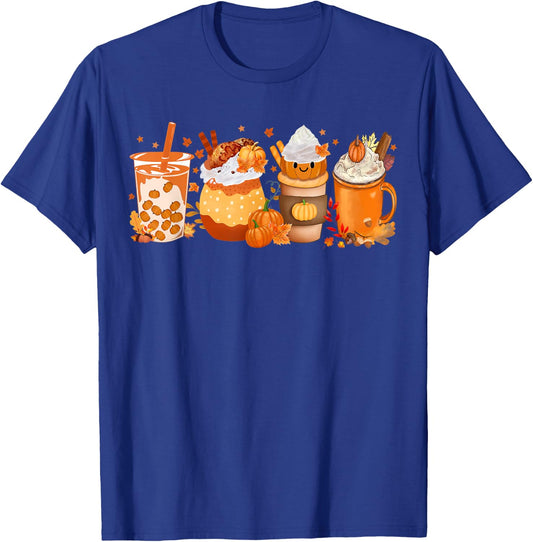 Pumpkin Spice Coffee Latte Fall Autumn Season Hello Fall T-Shirt - T-Shirt | Royal