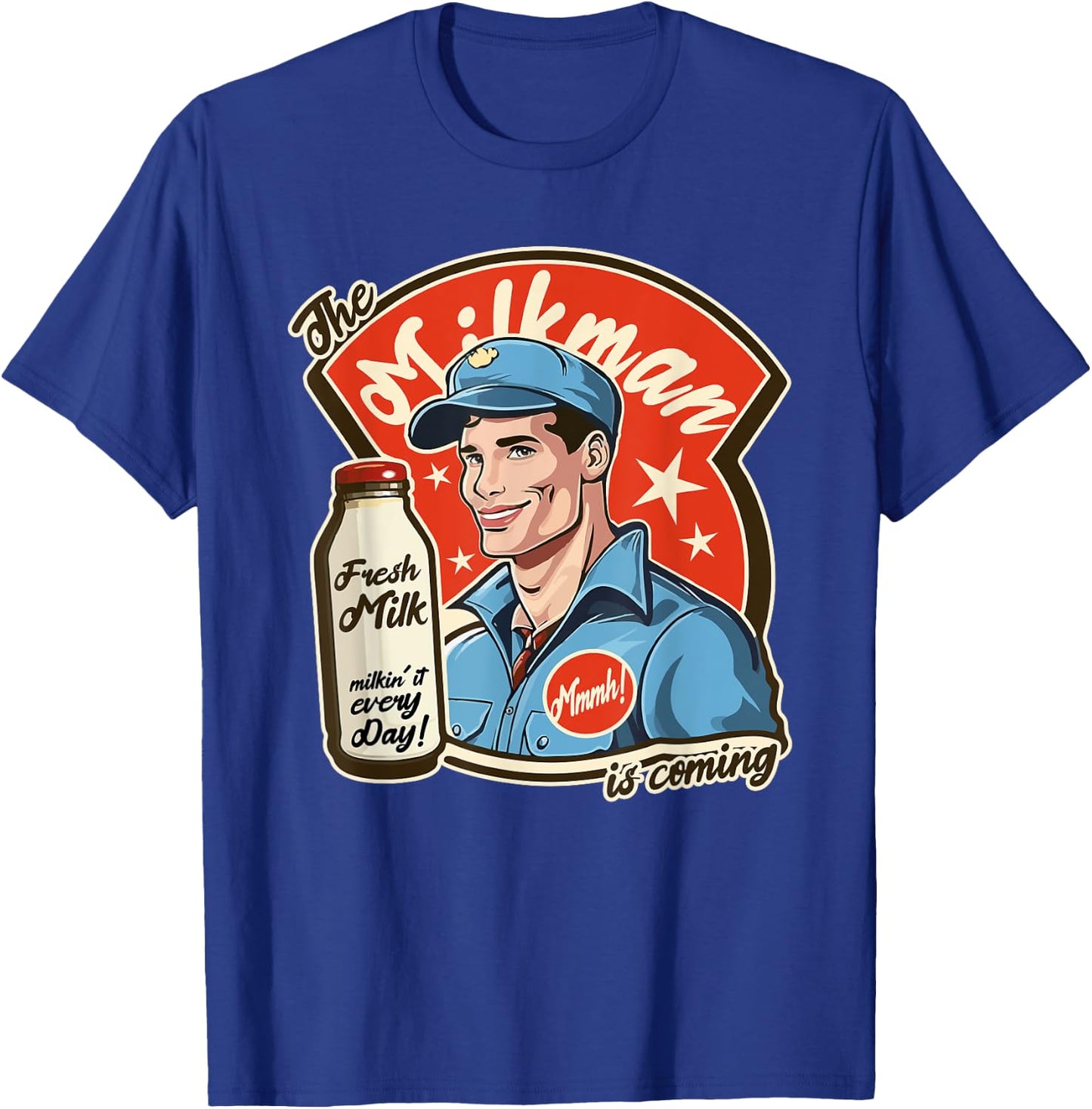 Cool Pop Poster Style 1950s The Milkman Comes Design T-Shirt - T-Shirt | Royal
