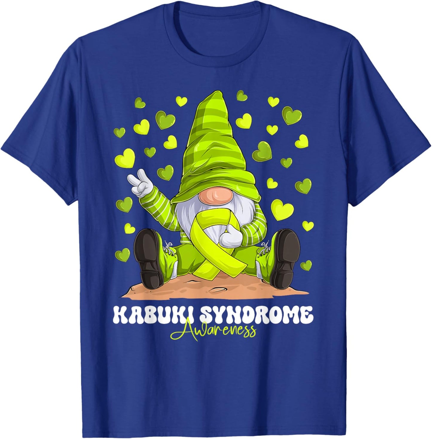 Kabuki Syndrome Awareness Month Lime Green Ribbon Gnome T-Shirt - T-Shirt | Royal