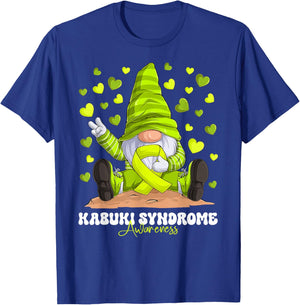 Kabuki Syndrome Awareness Month Lime Green Ribbon Gnome T-Shirt - T-Shirt | Royal