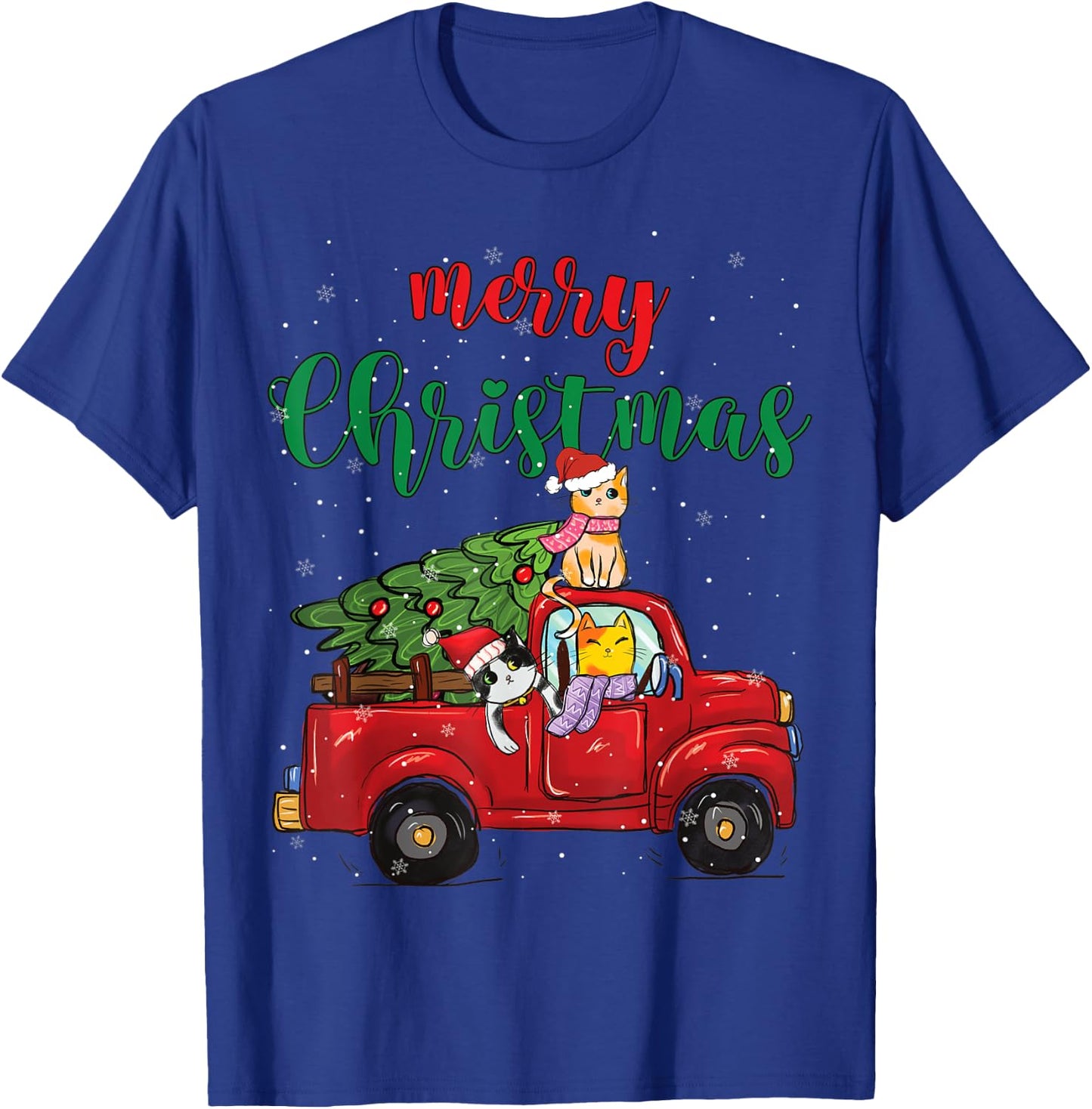 Merry Christmas Outfit Cats Truck Christmas T-Shirt - T-Shirt | Royal