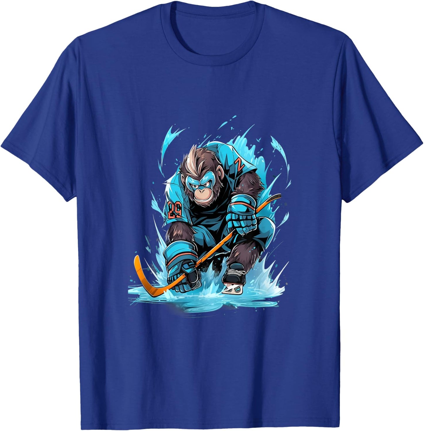 Monkey Ice Hockey Player Hockey Stick Goalkeeper T-Shirt - T-Shirt | Royal