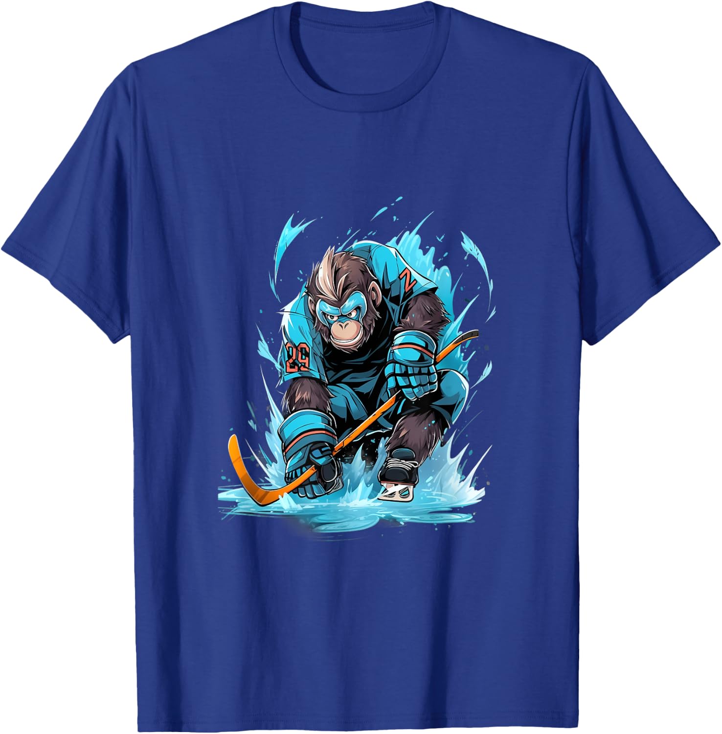 Monkey Ice Hockey Player Hockey Stick Goalkeeper T-Shirt - T-Shirt | Royal