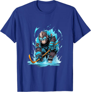 Monkey Ice Hockey Player Hockey Stick Goalkeeper T-Shirt - T-Shirt | Royal