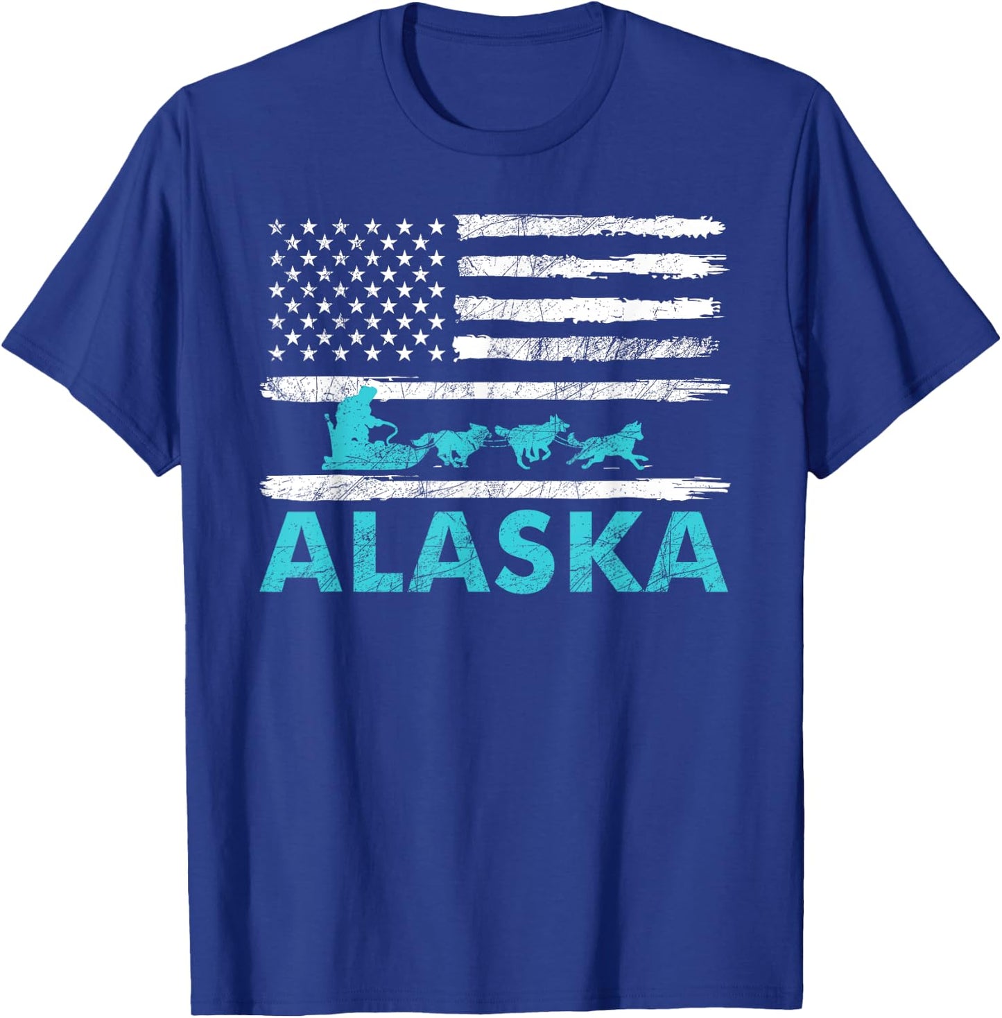 Alaska Sled Dogs Mushing Dog Racing Sledding USA Flag Musher T-Shirt - T-Shirt | Royal