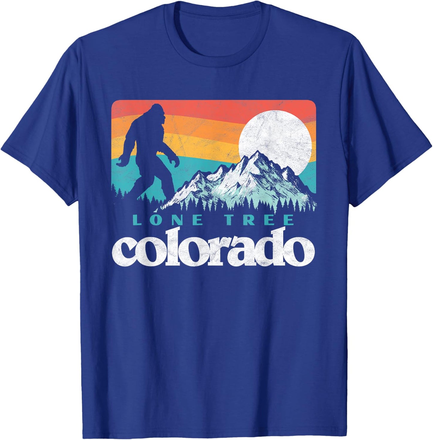 Lone Tree Colorado Retro 80s Bigfoot Mountains T-Shirt - T-Shirt | Royal