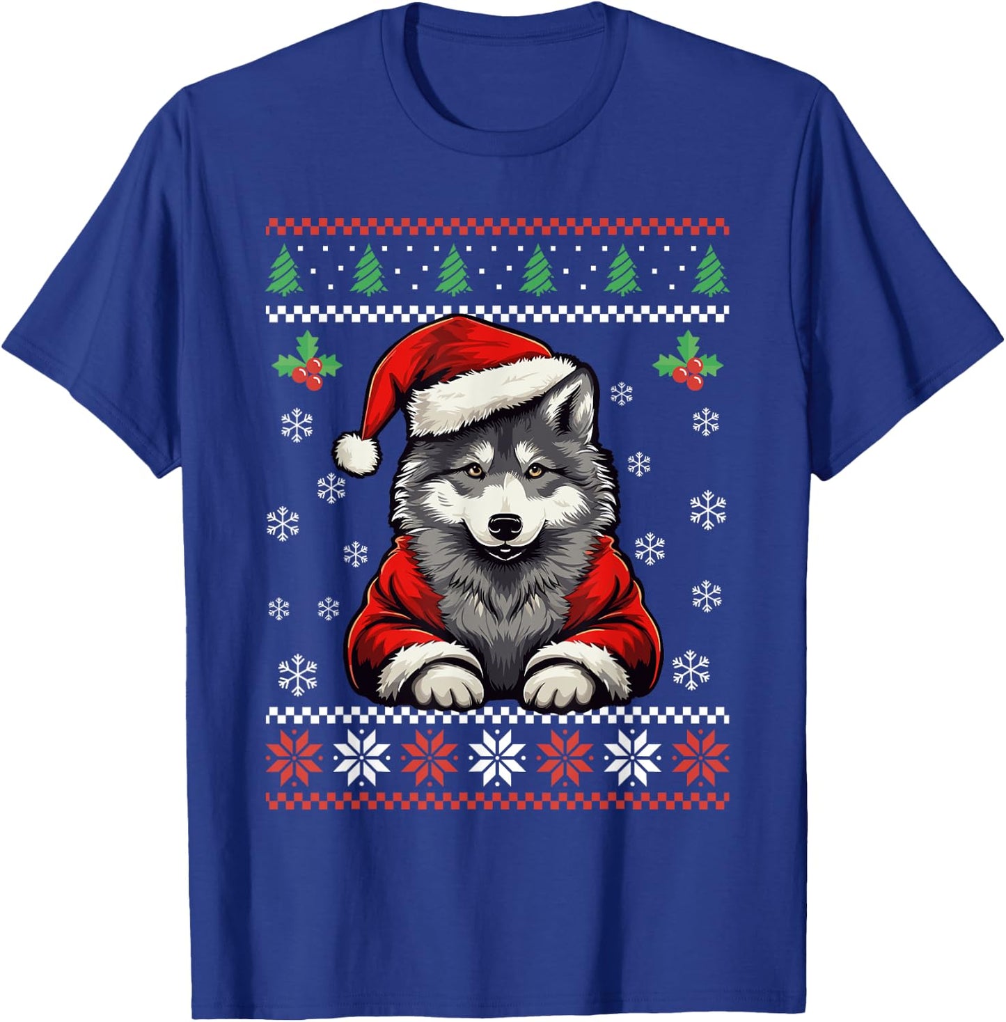 Wolf Ugly Christmas Sweater Wolves Xmas Adults Kids T-Shirt - T-Shirt | Royal