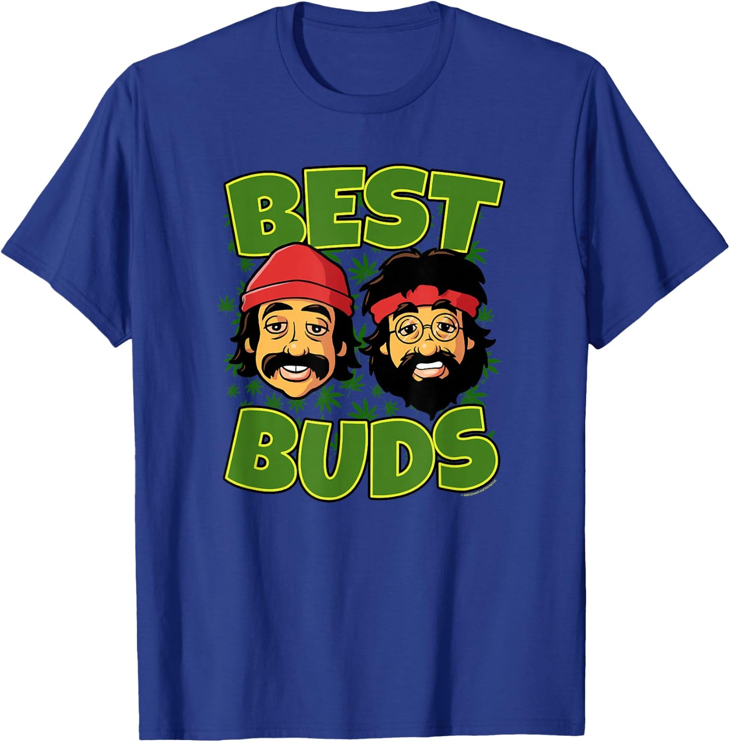 Cheech & Chong Best Buds Cartoon Heads Weed Background T-Shirt - T-Shirt | Royal