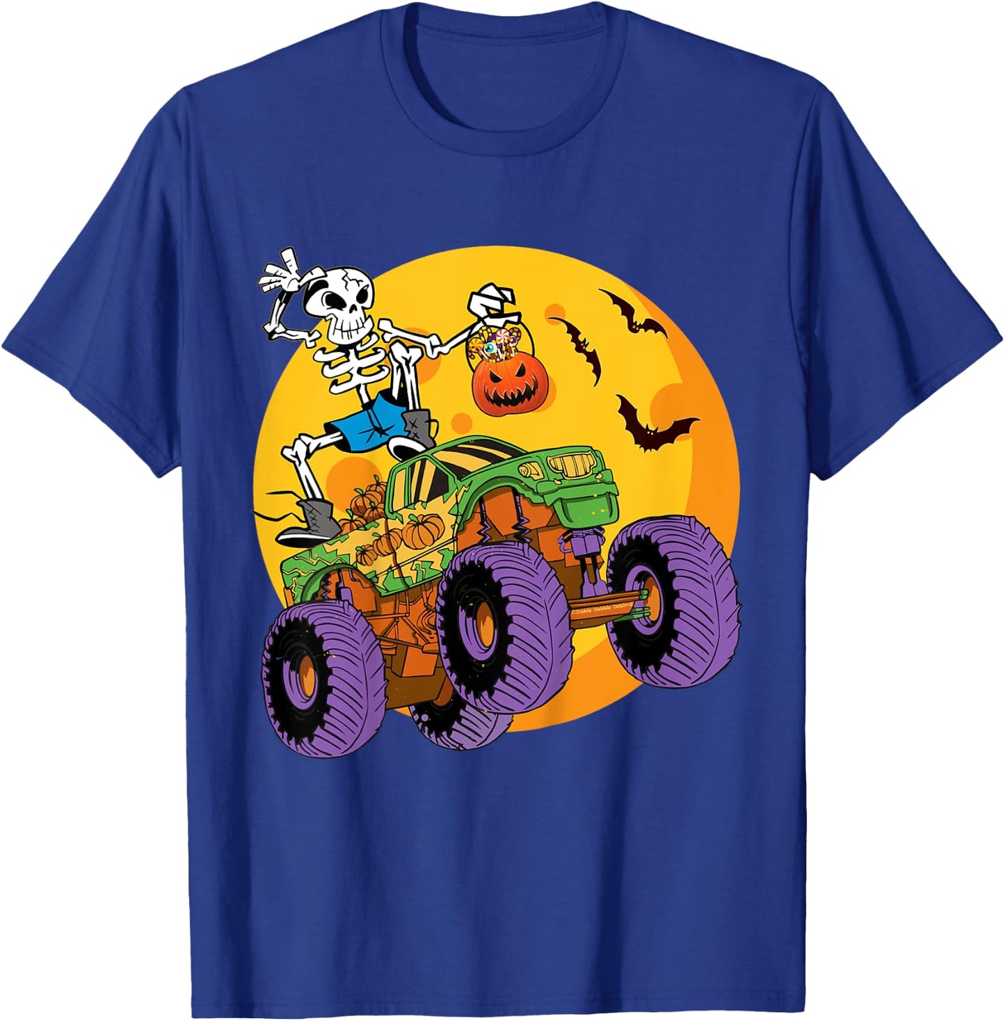 Kids Skeleton Monster Truck Trick Treat Halloween Monster Truck T-Shirt - T-Shirt | Royal