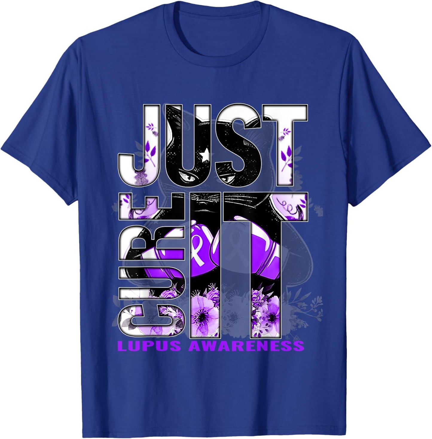 Just Cure It Lupus Awareness Purple Cat Men Women T-Shirt - T-Shirt | Royal