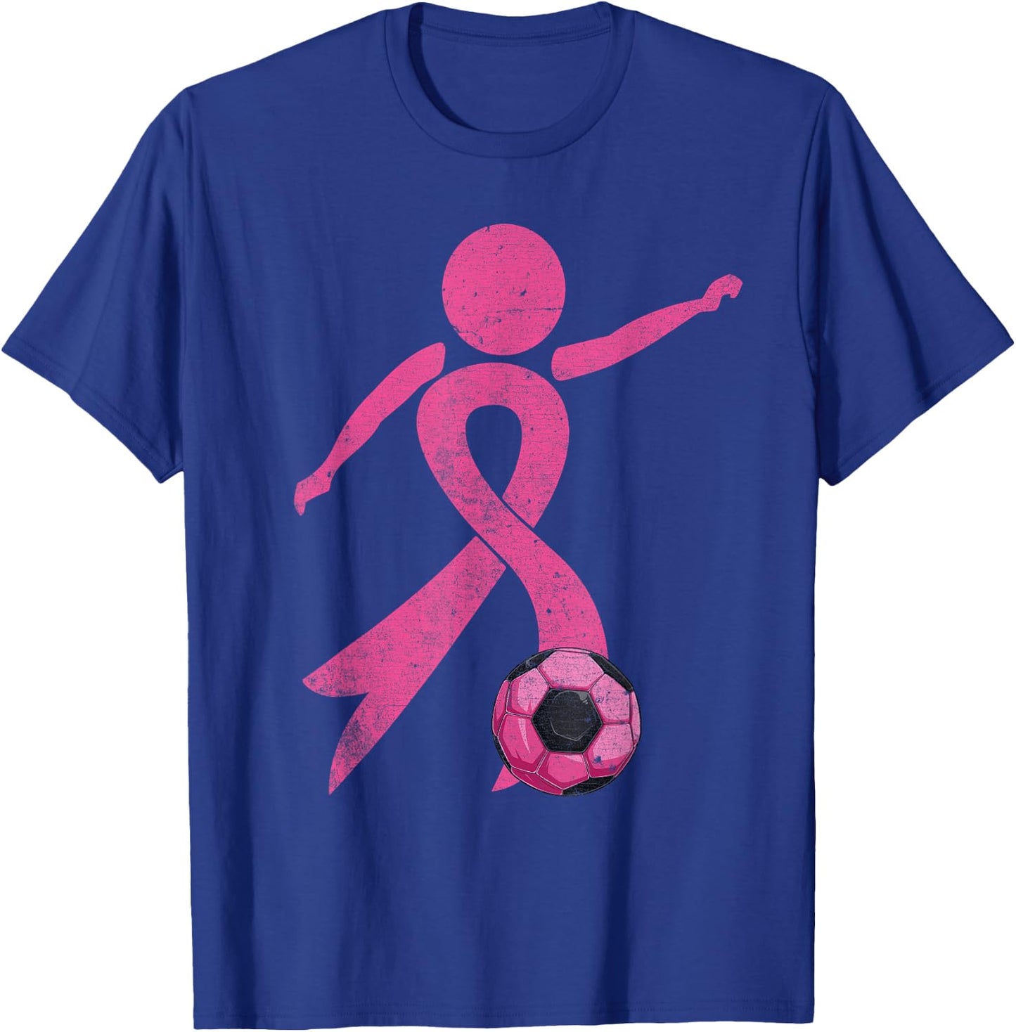 Retro Soccer Pink Ribbon Breast Cancer Awareness Sport T-Shirt - T-Shirt | Royal