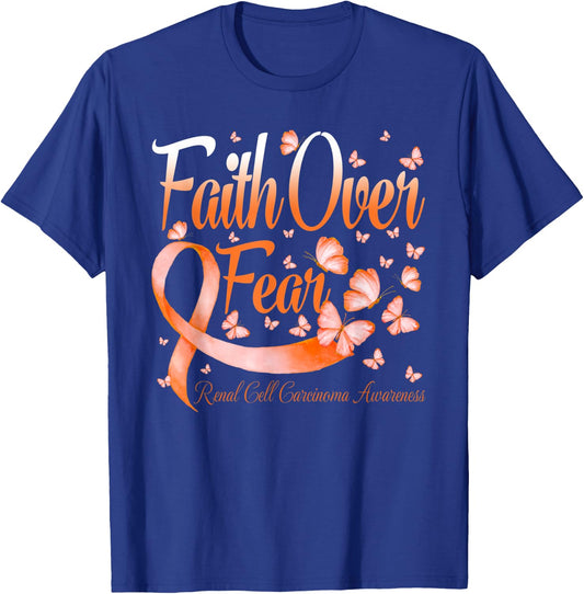 Faith Over Fear Renal Cell Carcinoma Awareness Butterfly T-Shirt - T-Shirt | Royal