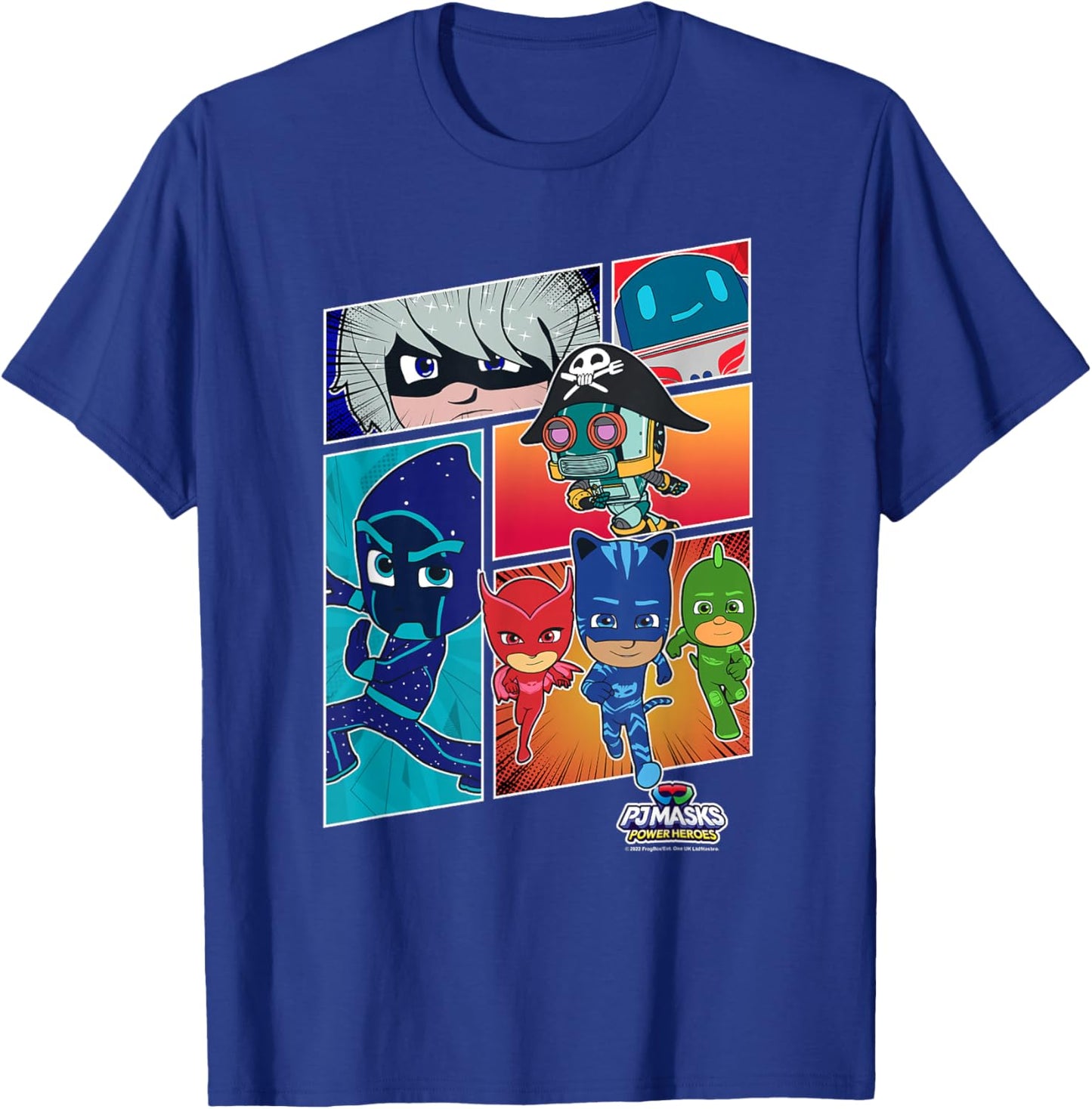 PJ Masks Group Shot Comic Panels Epic Logo T-Shirt - T-Shirt | Royal