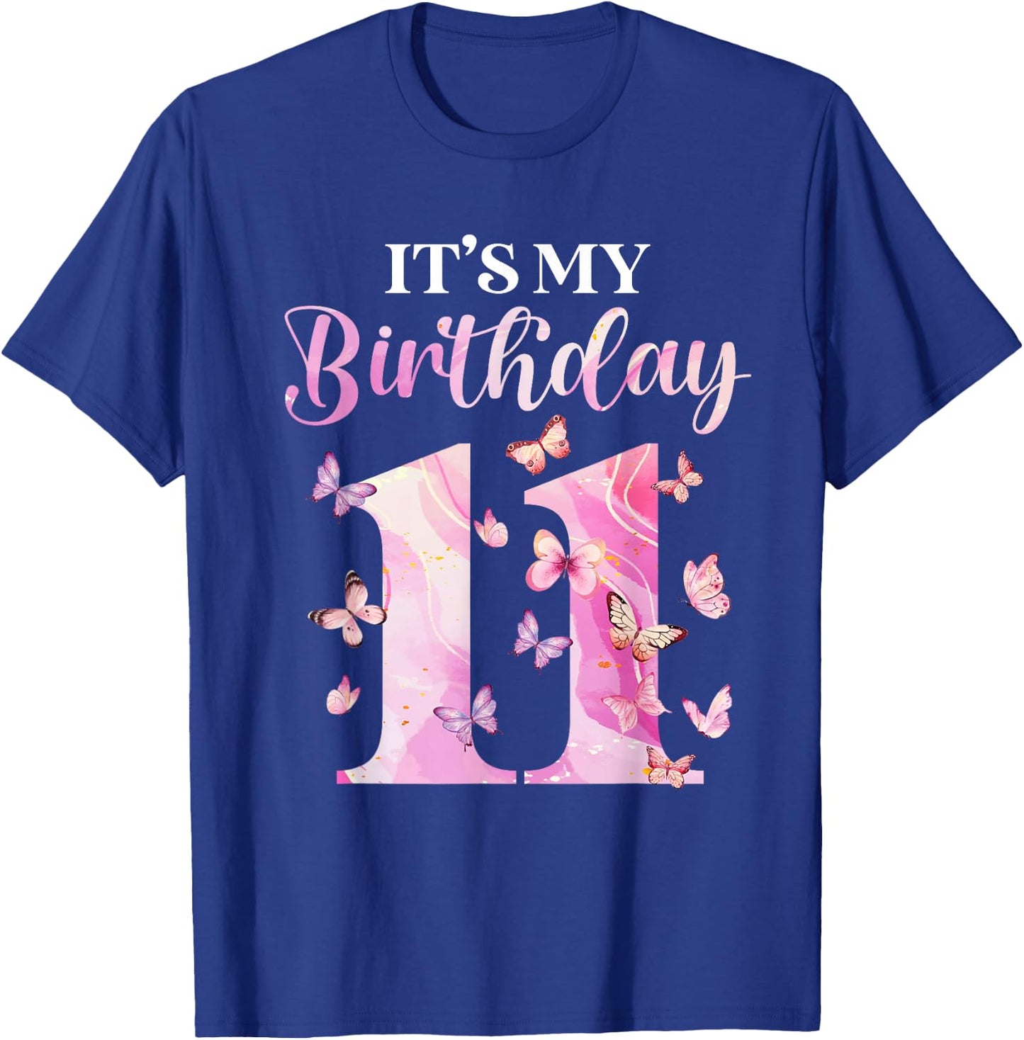 Butterfly 11th Birthday Outfit 11 Years Old Girl Kids Cute T-Shirt - T-Shirt | Royal
