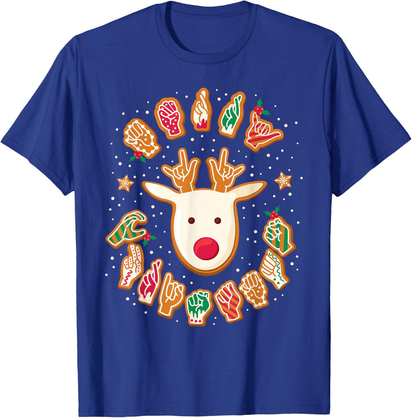 ASL Christmas Reindeer American Sign Language Gingerbread T-Shirt - T-Shirt | Royal