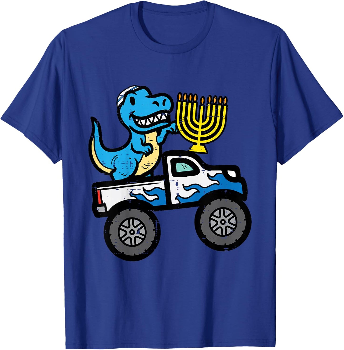 Kids Hannukah Dino On Monster Truck Chanukah Boys Toddler Youth T-Shirt - T-Shirt | Royal