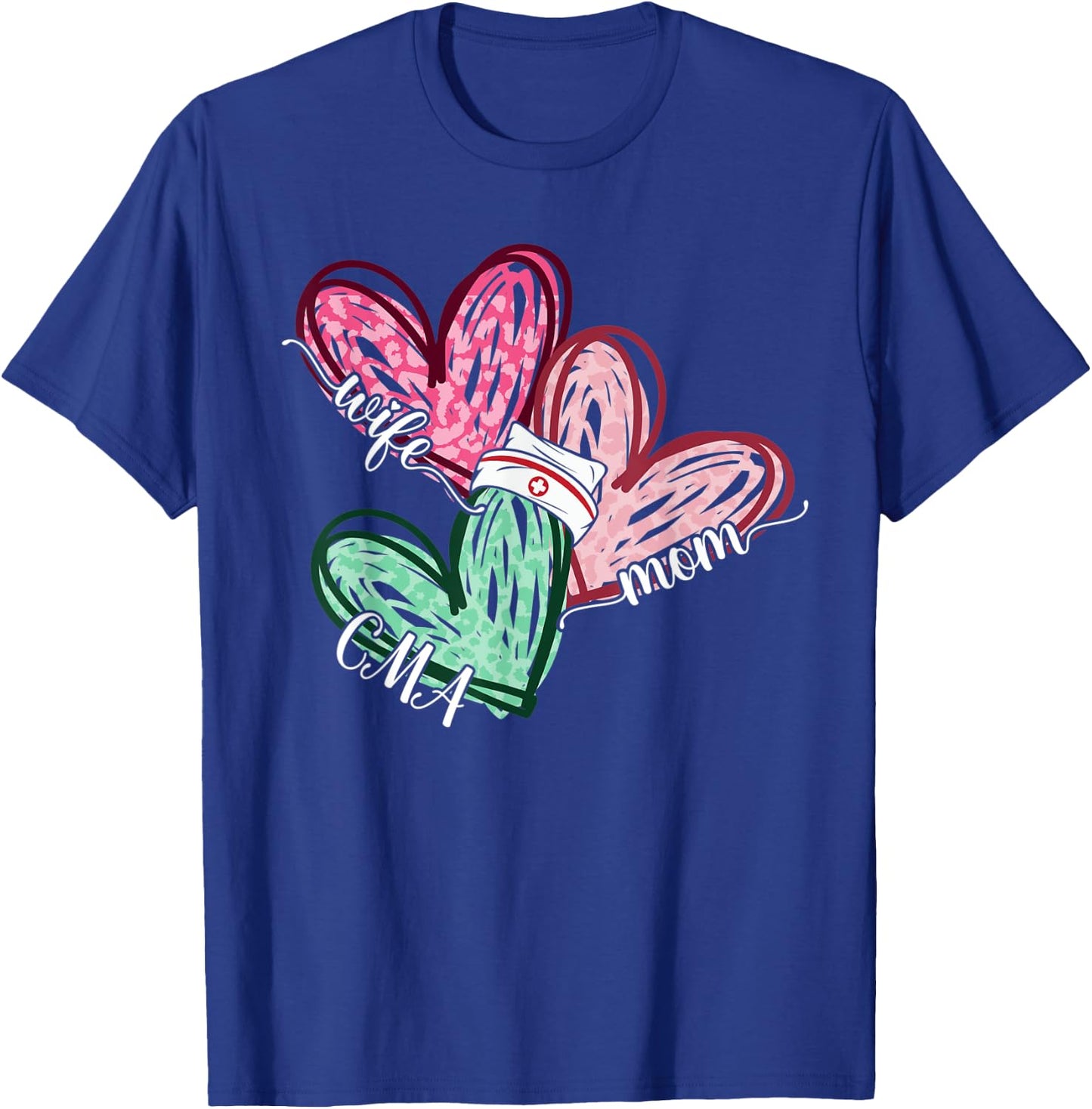 Wife Mom CMA Nurse Nursing Leopard Hearts Funny Mothers Day T-Shirt - T-Shirt | Royal