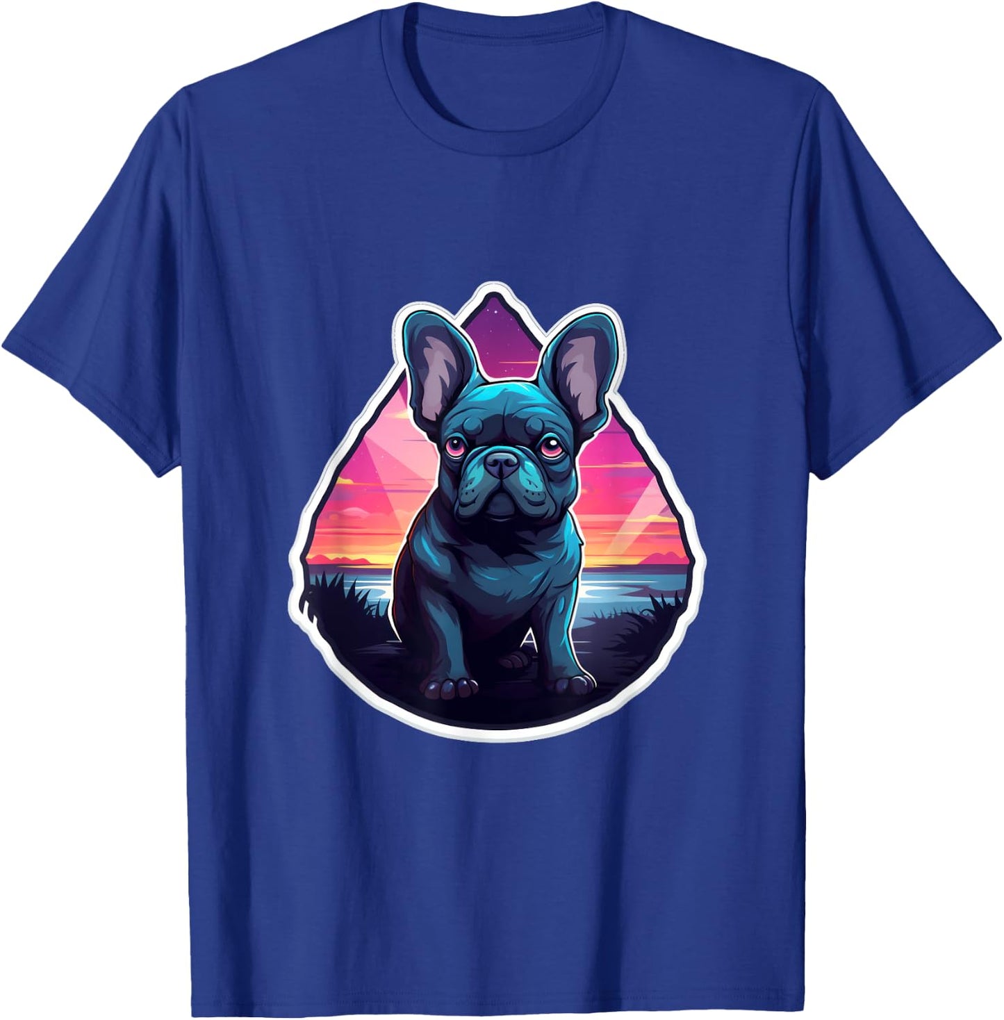 French Bulldog Tropical Summer Sunset 80's Retro Party Dog Men Women Kids T-Shirt - T-Shirt | Royal