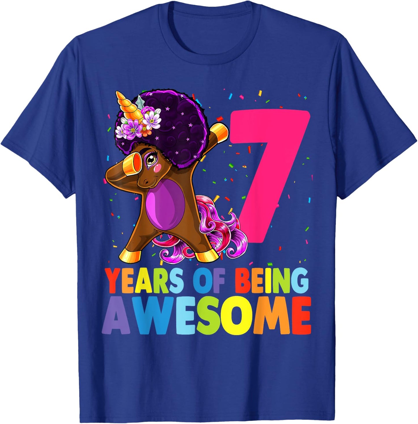 7th Birthday Dabbing Unicorn Afro Party Gift 7 Years Old T-Shirt - T-Shirt | Royal