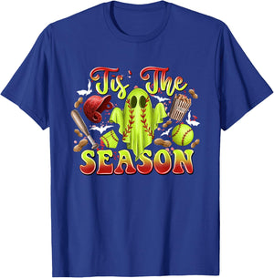 Spooky Softball Ghost Costume Funny Halloween Tis The Season T-Shirt - T-Shirt | Royal