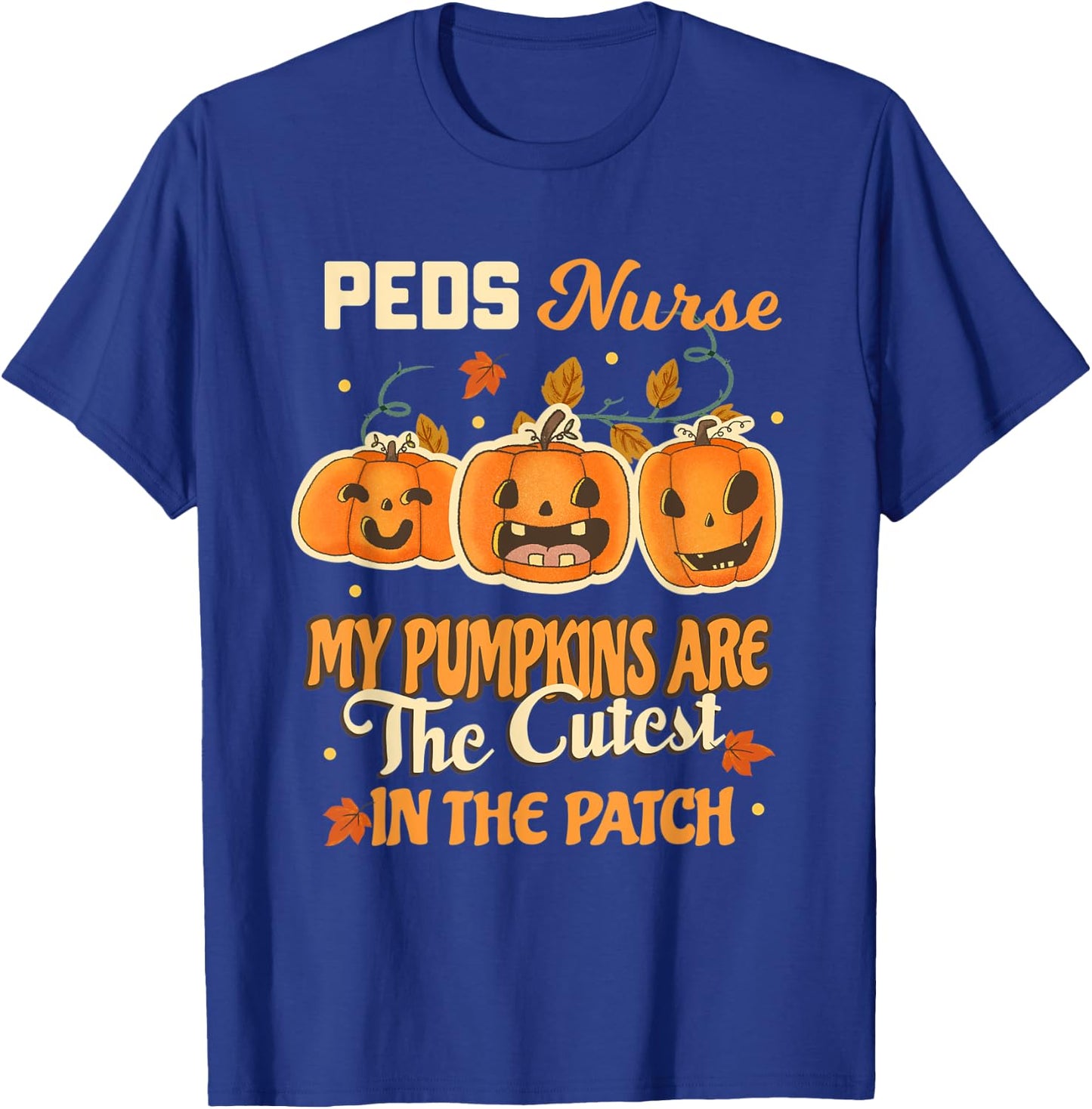 PEDS Nurse Cute Pumpkins Funny Pediatric Nurses Halloween T-Shirt - T-Shirt | Royal