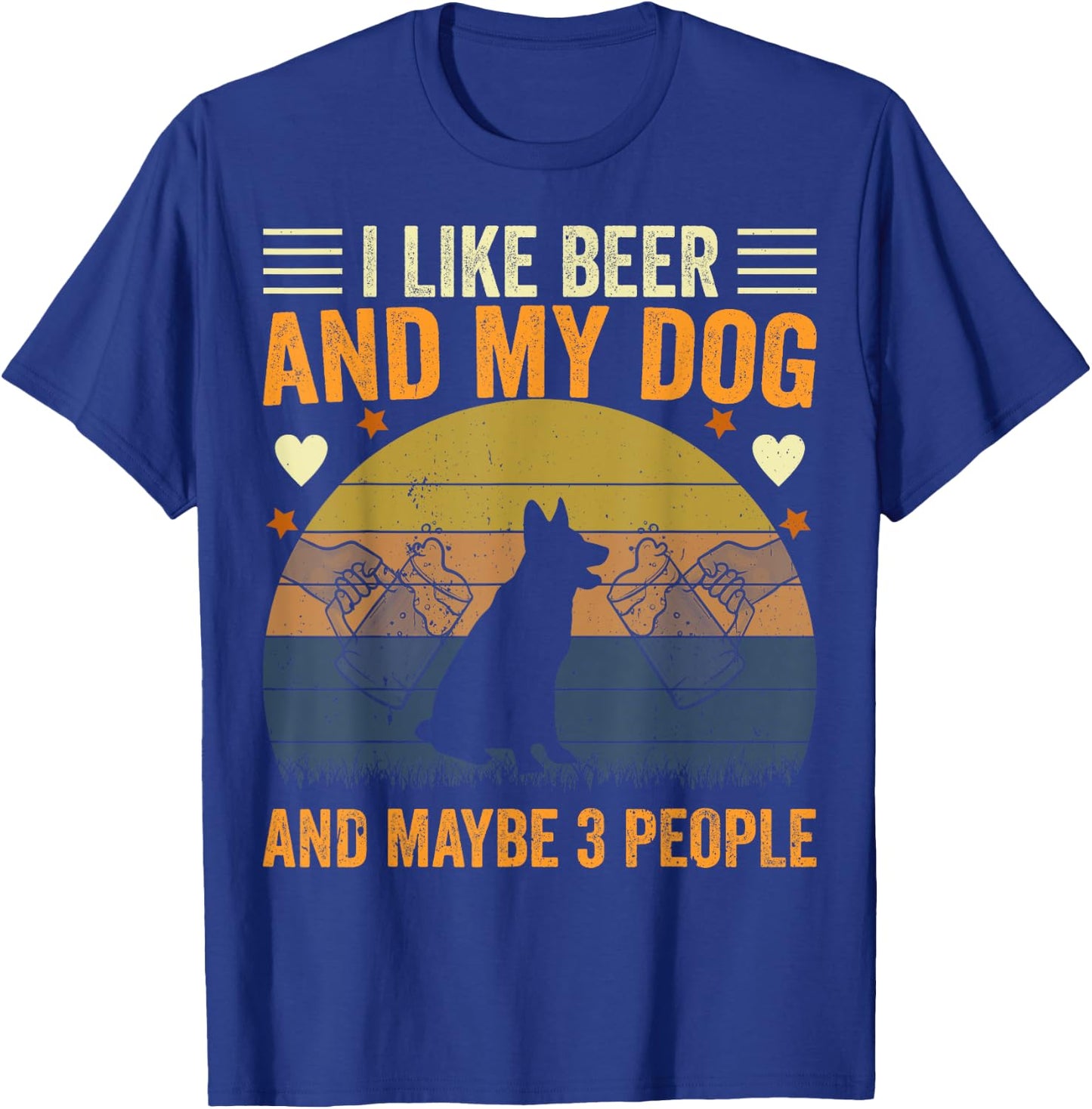 I Like Beer and My Dog And Maybe 3 People Funny Vintage Men Women T-Shirt - T-Shirt | Royal