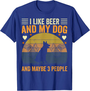 I Like Beer and My Dog And Maybe 3 People Funny Vintage Men Women T-Shirt - T-Shirt | Royal
