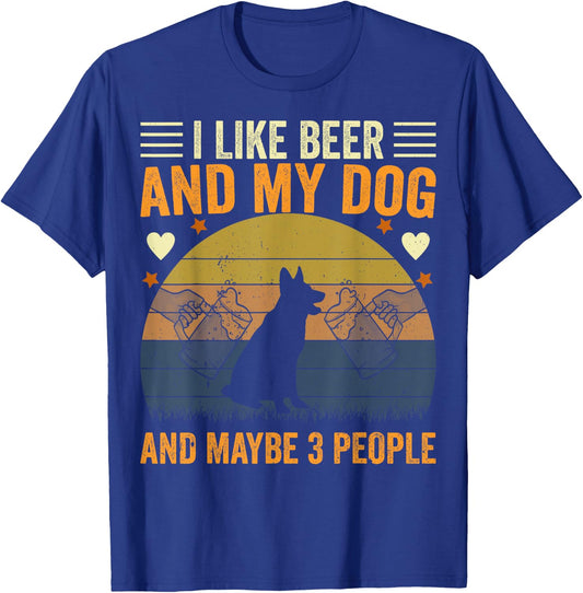 I Like Beer and My Dog And Maybe 3 People Funny Vintage Men Women T-Shirt - T-Shirt | Royal