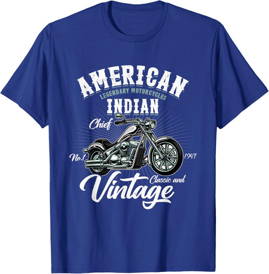 Vintage Retro Old Biker American Motorcycle Indian Motocross T-Shirt - T-Shirt | Royal