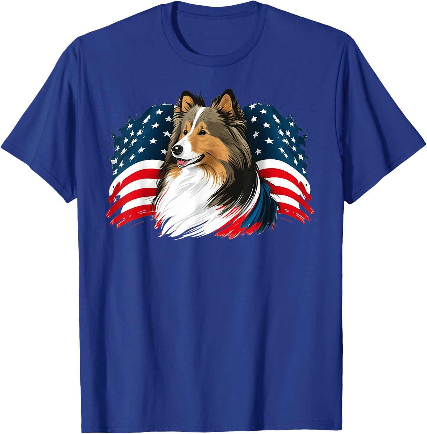 USA 4th Of July Sheltie Patriotic American Shetland Sheepdog Women Kids Men T-Shirt - T-Shirt | Royal