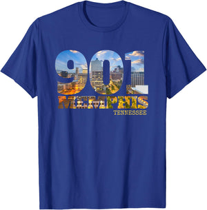 Area Code 901 Memphis Tennessee Skyline Art Tennesseean Town T-Shirt - T-Shirt | Royal