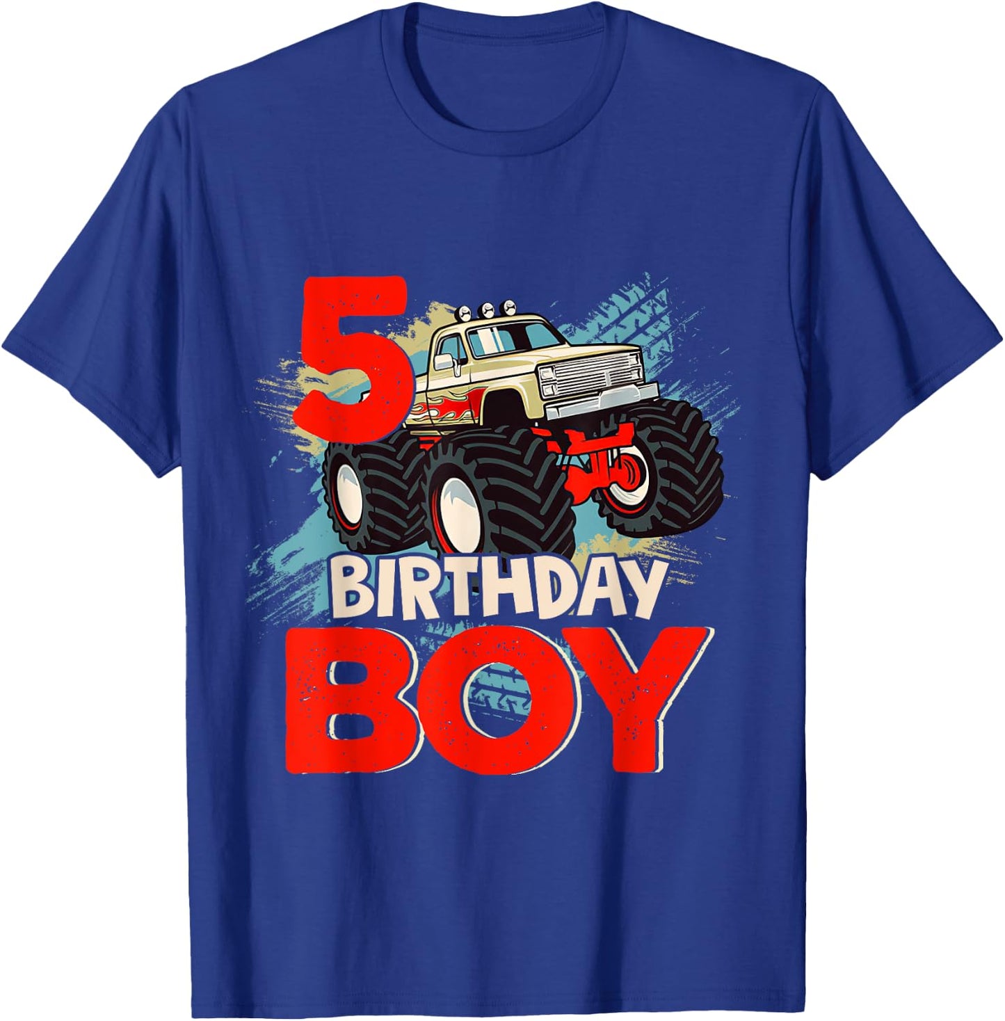 5 Year Old 5th Birthday Boy Monster Truck Car T-Shirt - T-Shirt | Royal