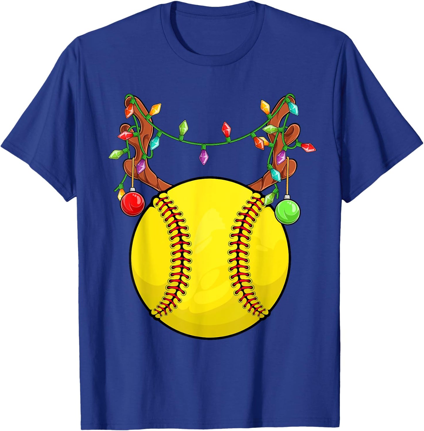 Softball Ball Reindeer Antler Christmas Ornament Pajama Teen T-Shirt - T-Shirt | Royal