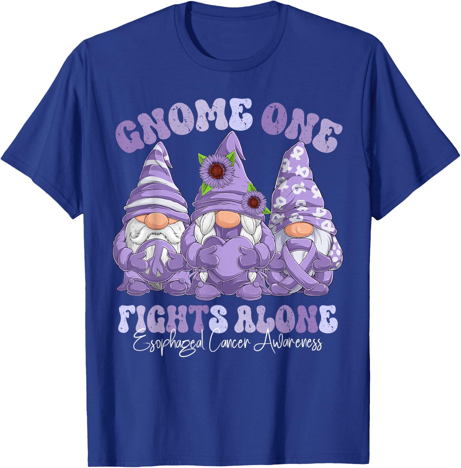 Esophageal Cancer Awareness Month Periwinkle Ribbon Gnomies T-Shirt - T-Shirt | Royal