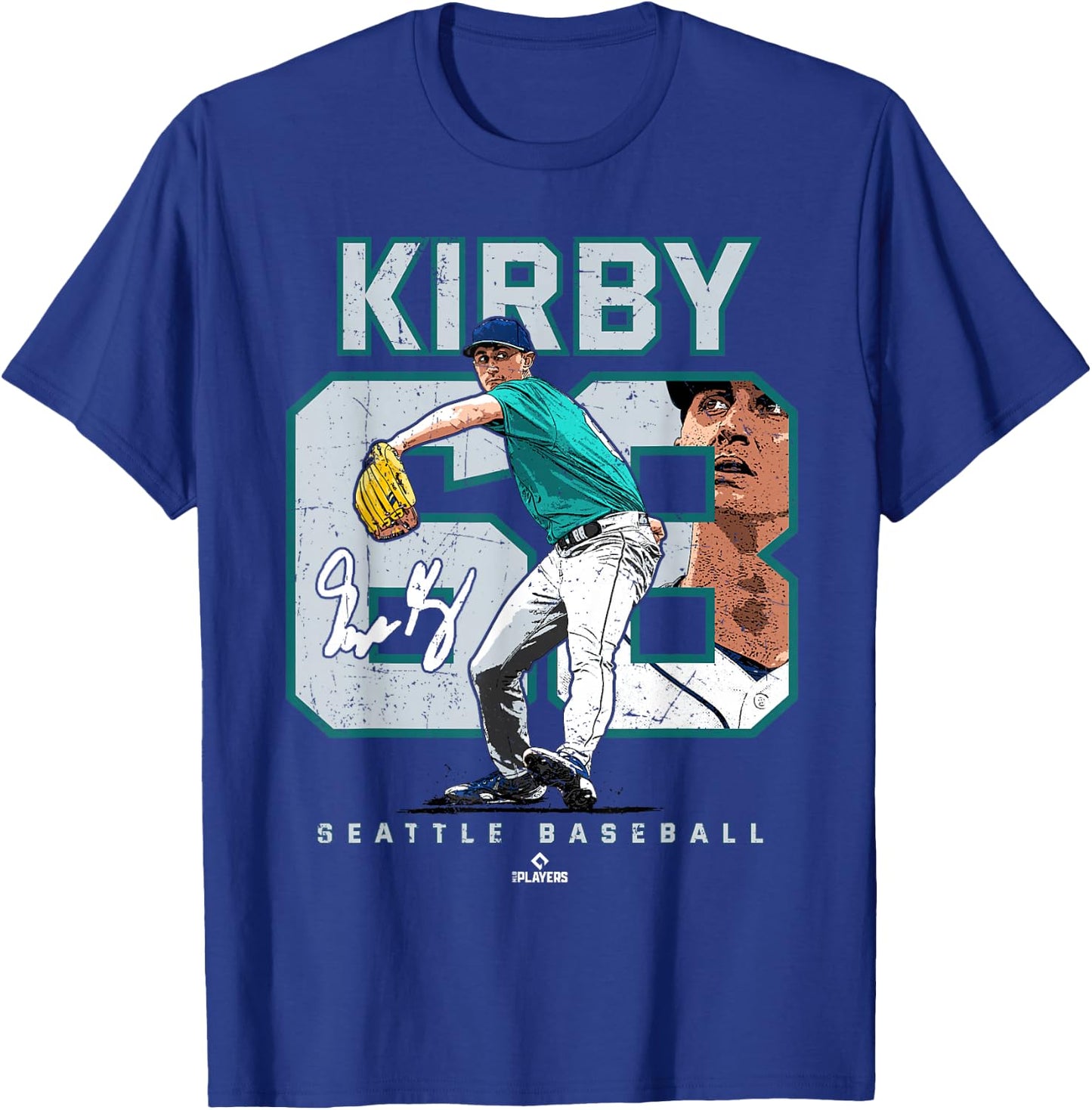Number and Portrait George Kirby Seattle MLBPA T-Shirt - T-Shirt | Royal