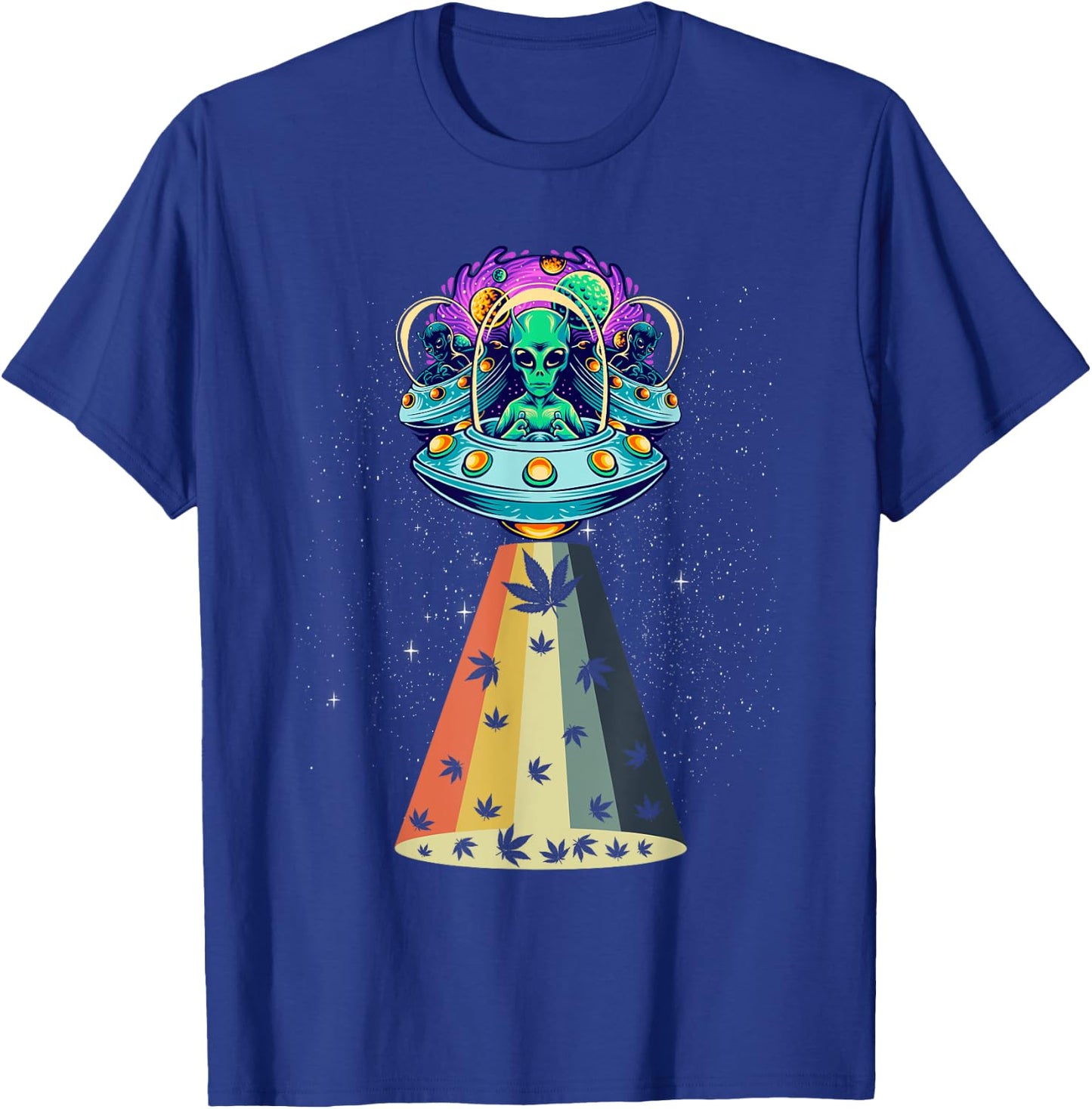 Vintage Alien Weed Pot Leaf UFO Abduction Marijuana T-Shirt - T-Shirt | Royal