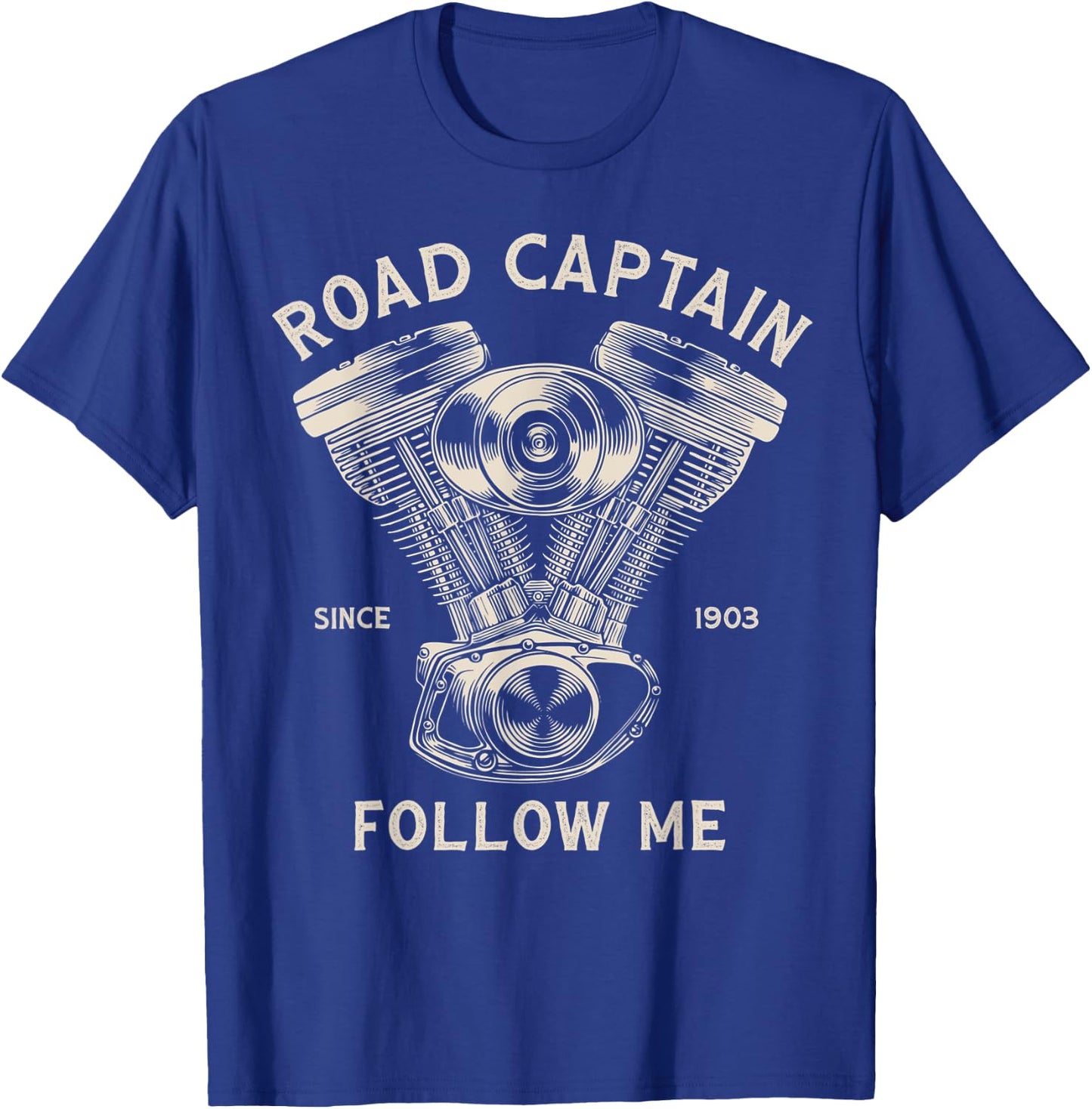 Road Captain Follow Me Motorcycle Club Leader Front Print T-Shirt - T-Shirt | Royal