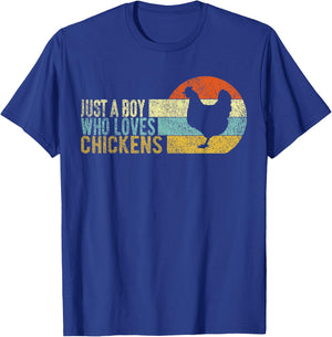 Just A Boy Who Loves Chickens Funny Chicken Lover Retro T-Shirt - T-Shirt | Royal