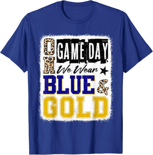 On Gameday Football We Wear Blue And Gold School Spirit T-Shirt - T-Shirt | Royal