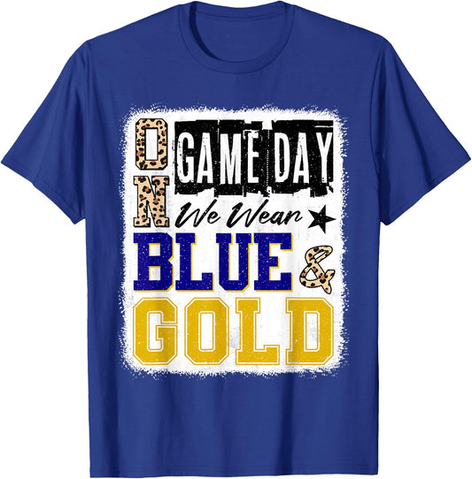 On Gameday Football We Wear Blue And Gold School Spirit T-Shirt - T-Shirt | Royal