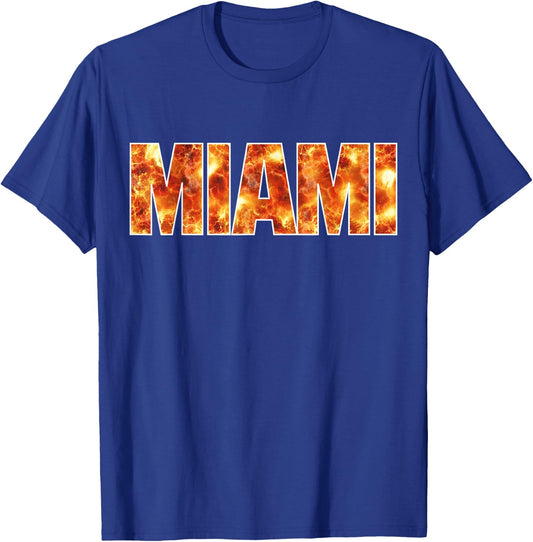 Miami Flames Font Florida USA T-Shirt - T-Shirt | Royal