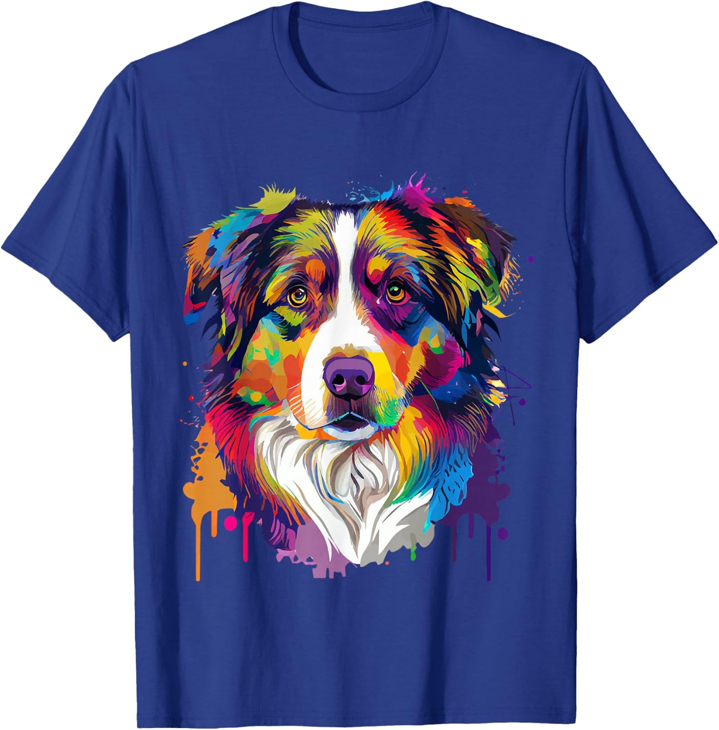 Colorful Australian Shepherd Pop Art Tie Dye Tri Color T-Shirt - T-Shirt | Royal