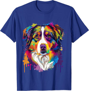 Colorful Australian Shepherd Pop Art Tie Dye Tri Color T-Shirt - T-Shirt | Royal