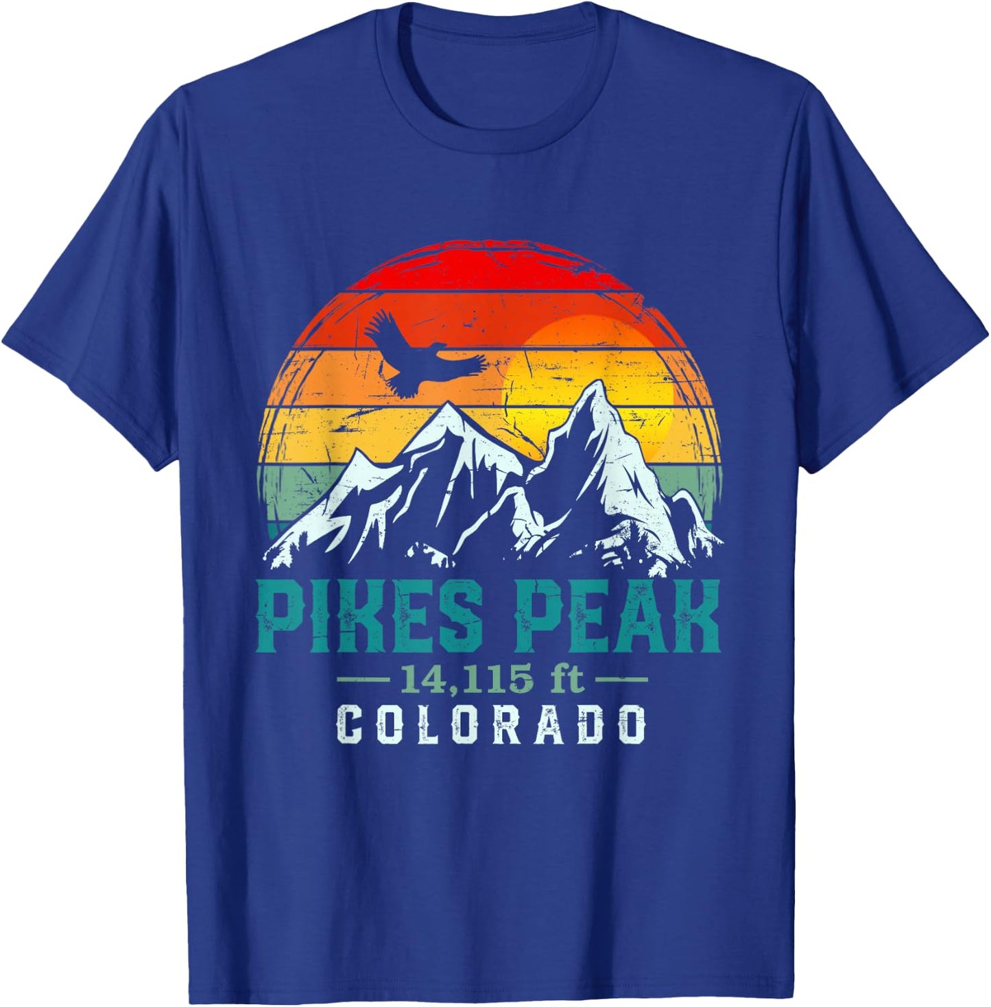 Distressed Pikes Peak Mountain Colorado Retro Hiking Travel T-Shirt - T-Shirt | Royal