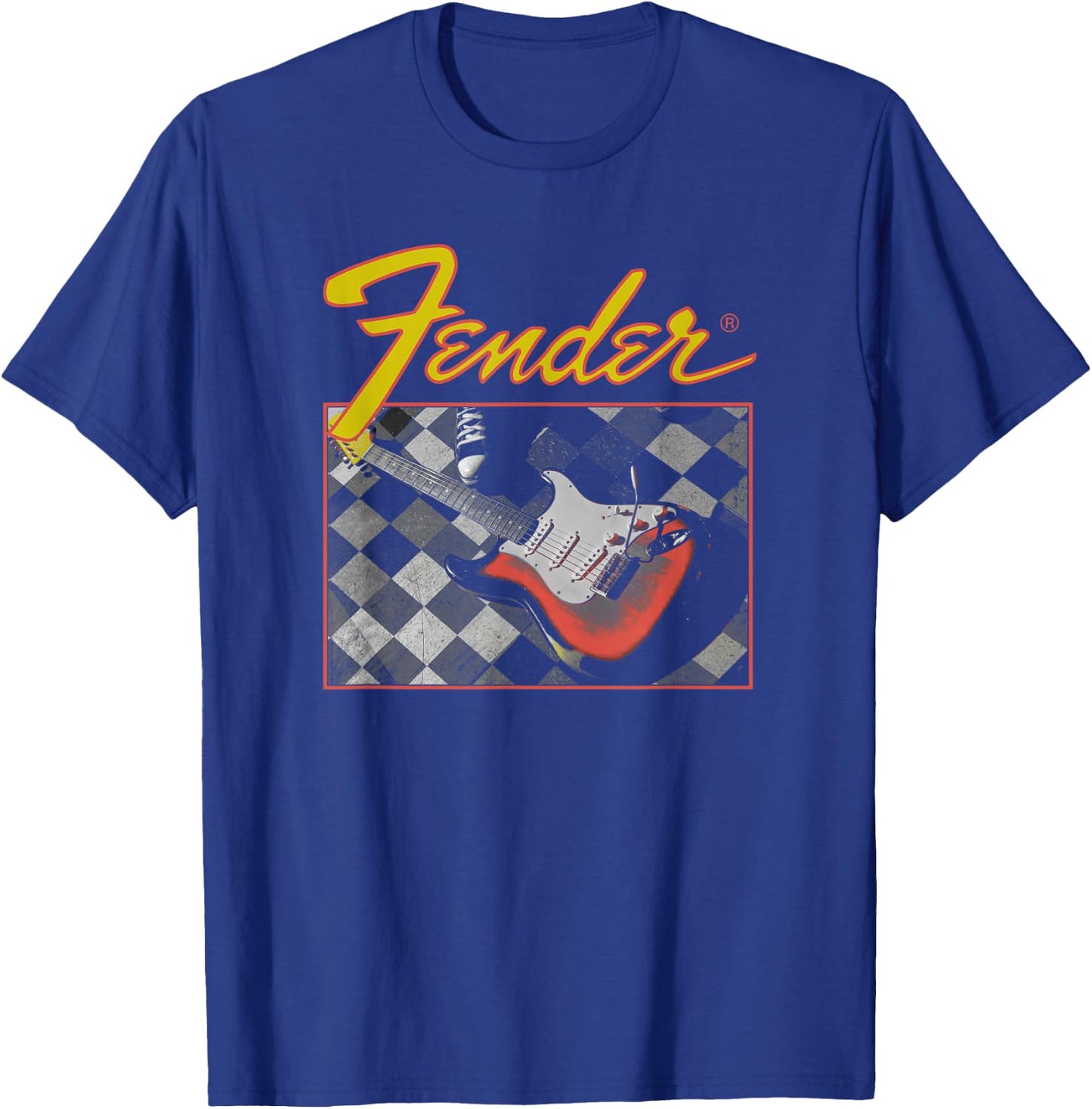 Fender Retro Vintage Guitar Checkered T-Shirt - T-Shirt | Royal