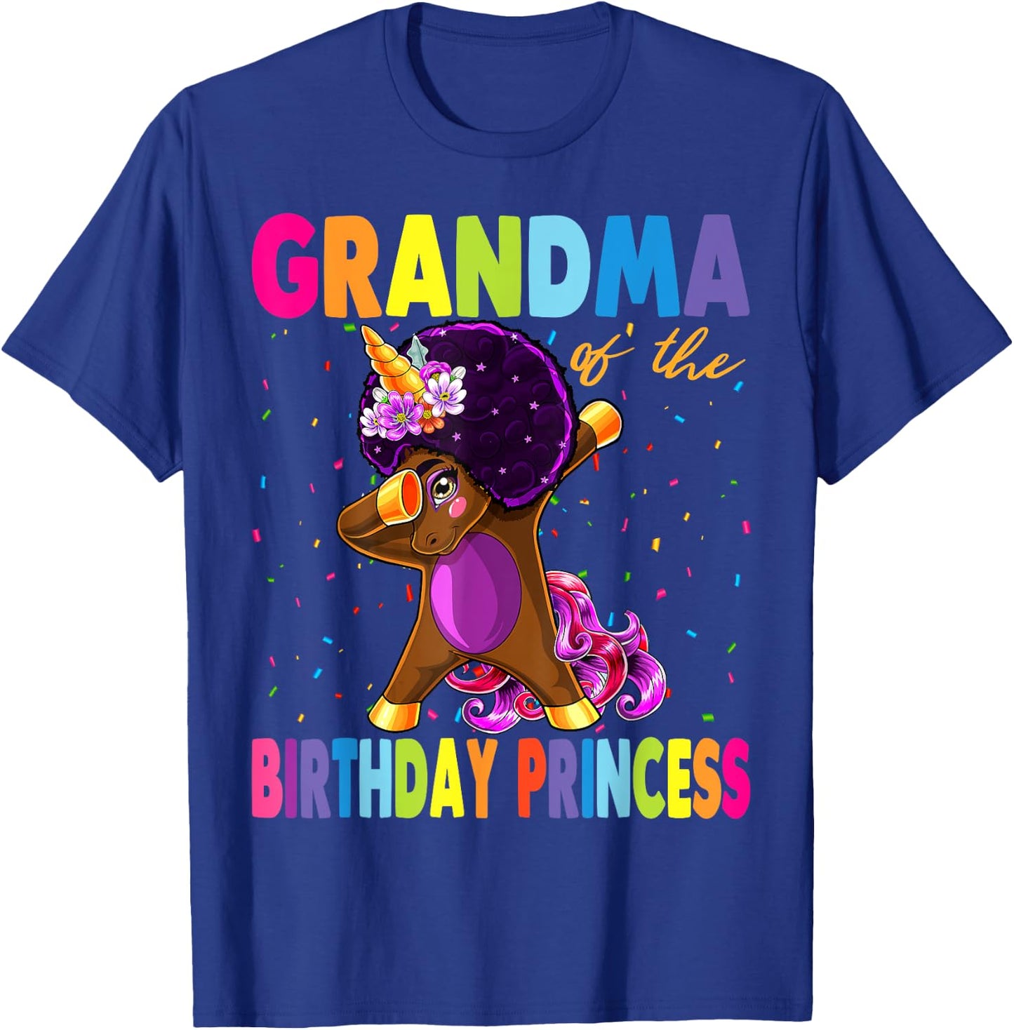 Dabbing Unicorn Afro Grandma of the Birthday Princess T-Shirt - T-Shirt | Royal