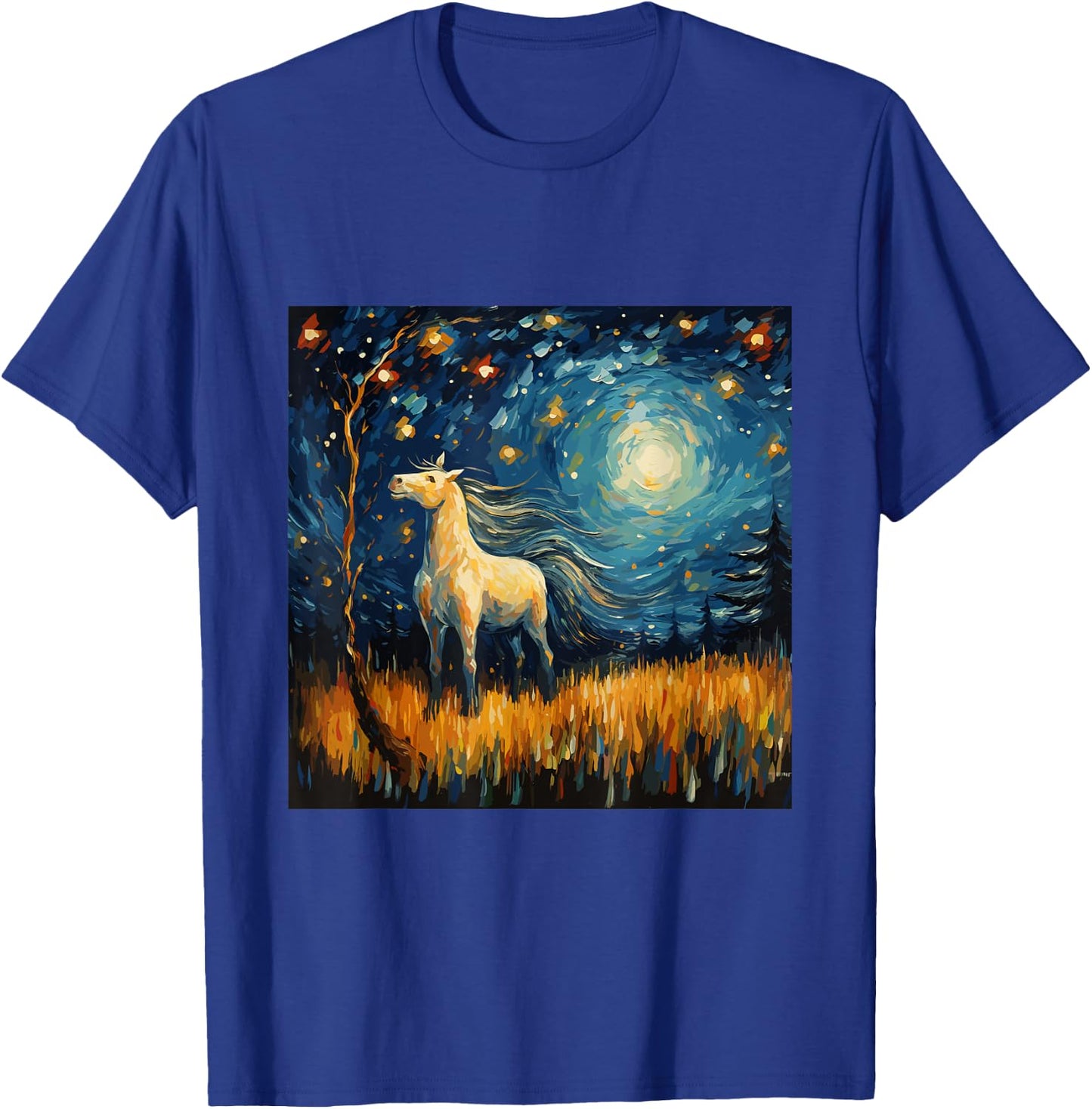 Horse in Starry Night Van Gogh inspired Art for Horses Lover T-Shirt - T-Shirt | Royal